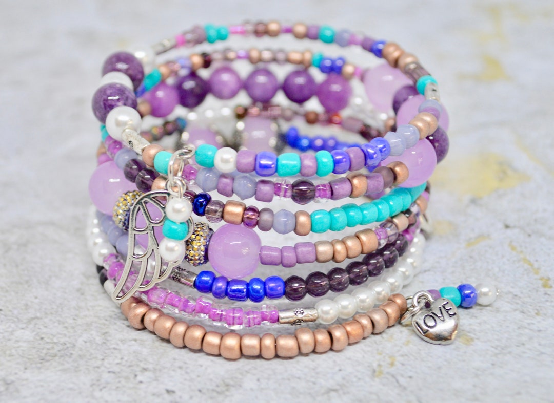 Beaded bracelet / purple seed bead bracelet / gift for her / - Etsy Polska