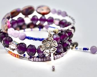Purple Beaded Wrap Bracelet: Handmade Boho Gemstone Jewelry