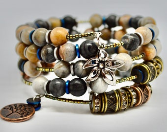 bracelet / gift for her / gifts for her/copper tree of life wrap jasper beaded bracelet/gemstone jewelry / handmade jewelry / Christmas Gift