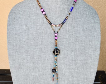 Colorful Beaded Lariat Necklace: Handmade Boho Statement Jewelry
