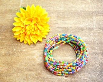 Seed Bead Bracelet or Necklace in Rainbow Tropical Punch - Handmade Layering Jewelry