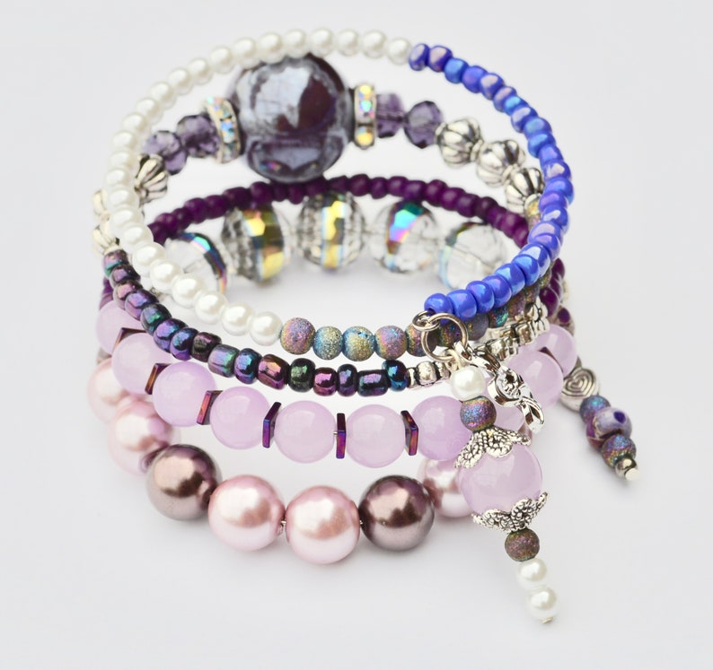 Beaded Purple Wrap Bracelet For Her,Bohemian Inspired Jewelry,Purple Beaded Stack Wrap,Artisan Bracelet,Jewelry,Charm Bracelet,Gift For Her