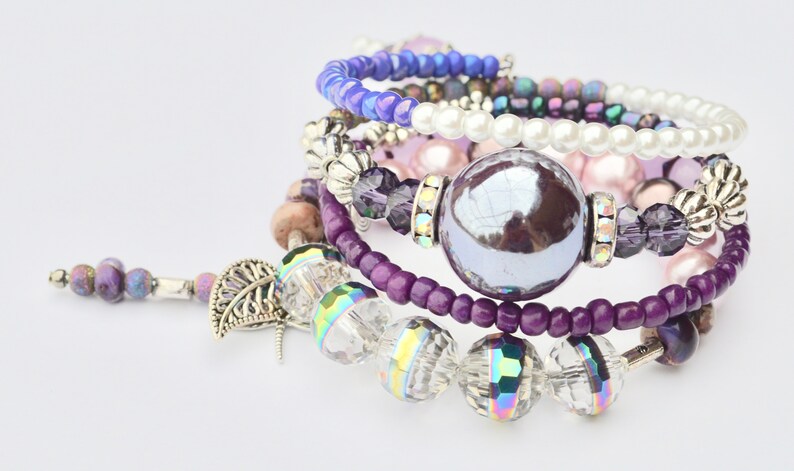 Beaded Purple Wrap Bracelet For Her,Bohemian Inspired Jewelry,Purple Beaded Stack Wrap,Artisan Bracelet,Jewelry,Charm Bracelet,Gift For Her