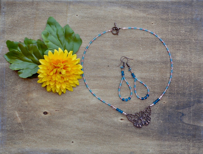 butterfly jewelry set / handmade jewelry set / gifts for her / seed bead jewelry / dangle earrings /minimalist jewelry / best friend gift image 2