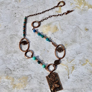 Dragonfly Tree Of Life Copper Turquoise Beaded Bohemian Chunky Necklace/Art/Rustic Chunky Eclectic Copper and Turquoise Jewelry/Gift For Her image 9