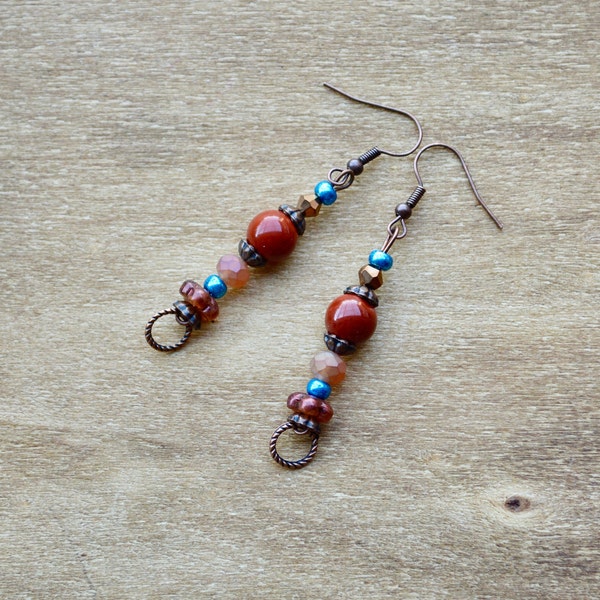 Red Jasper Drop Earrings - Unique Gemstone Dangles for Her