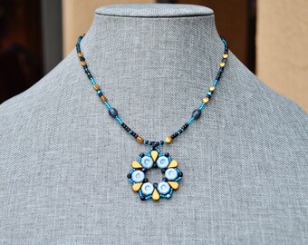 beaded necklace with blue and gold beads / gift for her / gifts for women / bohemian necklace / necklace for women / handmade gift / jewelry