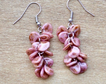 pink tulip flower petal beaded dangle earrings - bohemian earrings - boho jewelry - handmade jewelry - gift for her - gift for mom