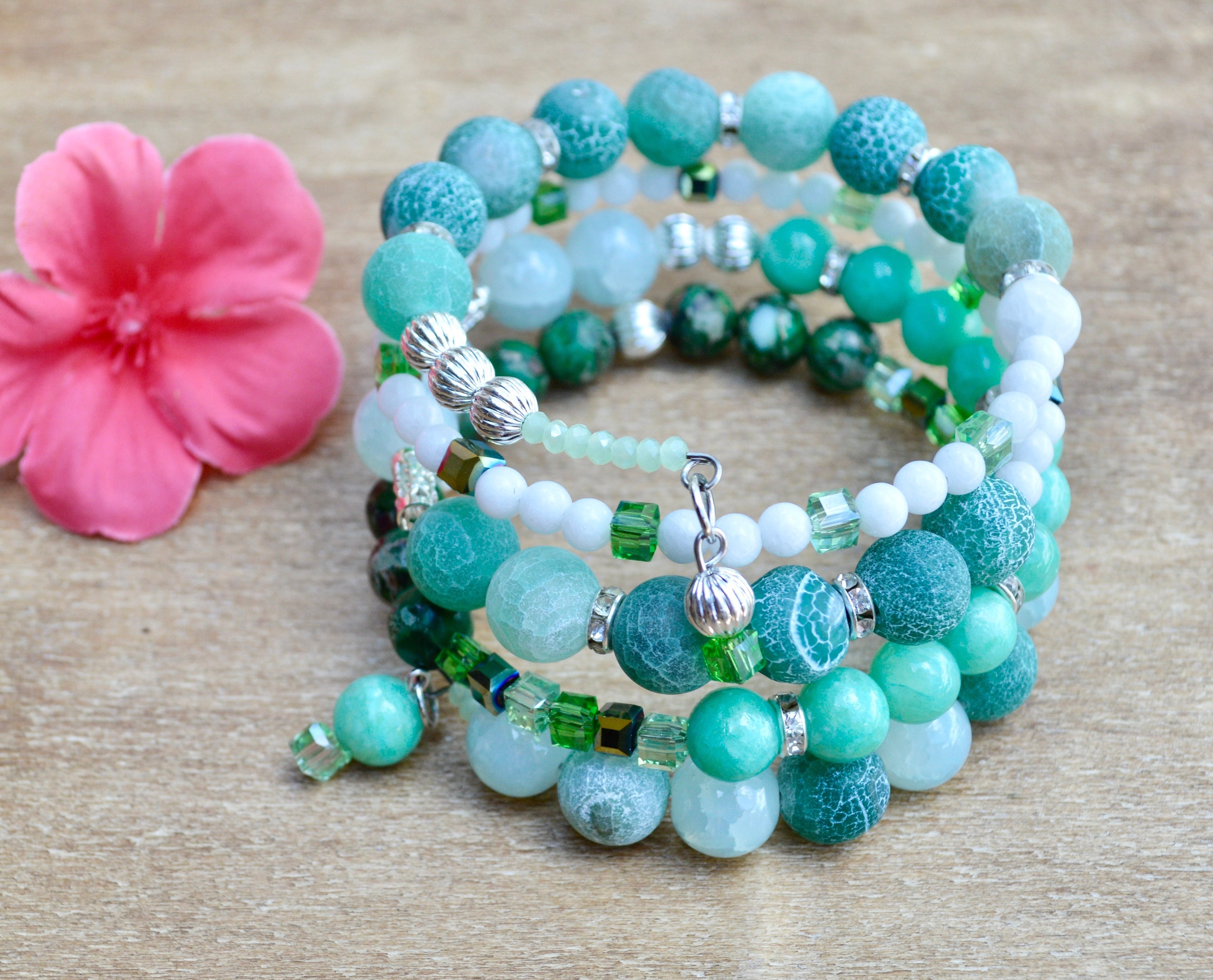 Bracelet enfant fil bleu avec charme coeur en argent - Perle de Jade
