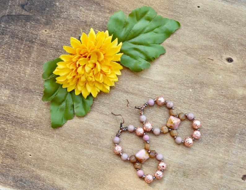 rhodonite gemstone beaded double hoop earrings / bohemian image 4