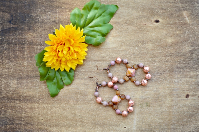 rhodonite gemstone beaded double hoop earrings / bohemian image 9