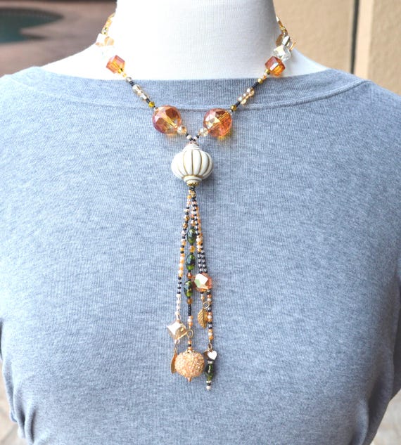 Handmade crystal beaded necklace and earrings jewelry set bohemian  jewelry statement jewelry gifts for her pendant necklace