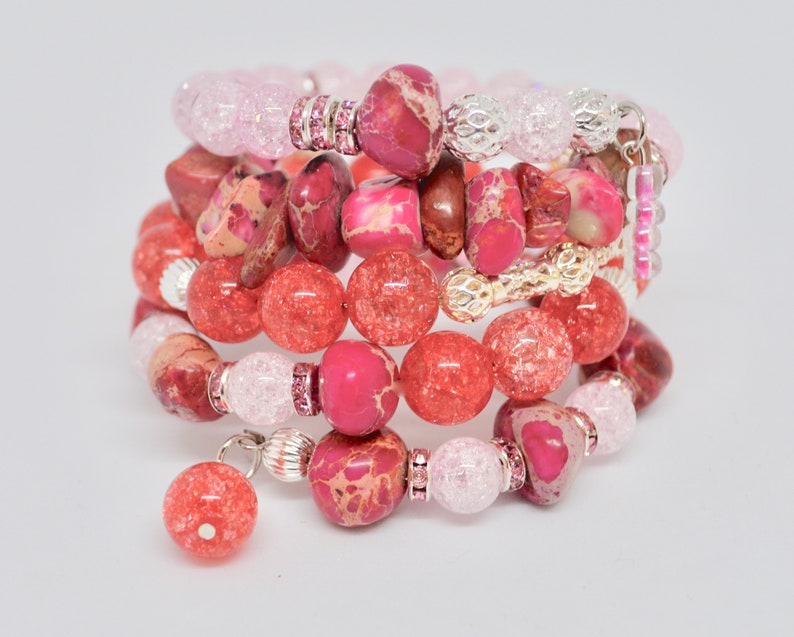 pink beaded wrap bracelet quartz wrap pink quartz boho wrap pink wrap bracelet wrap bracelet boho wrap bracelet boho bracelet