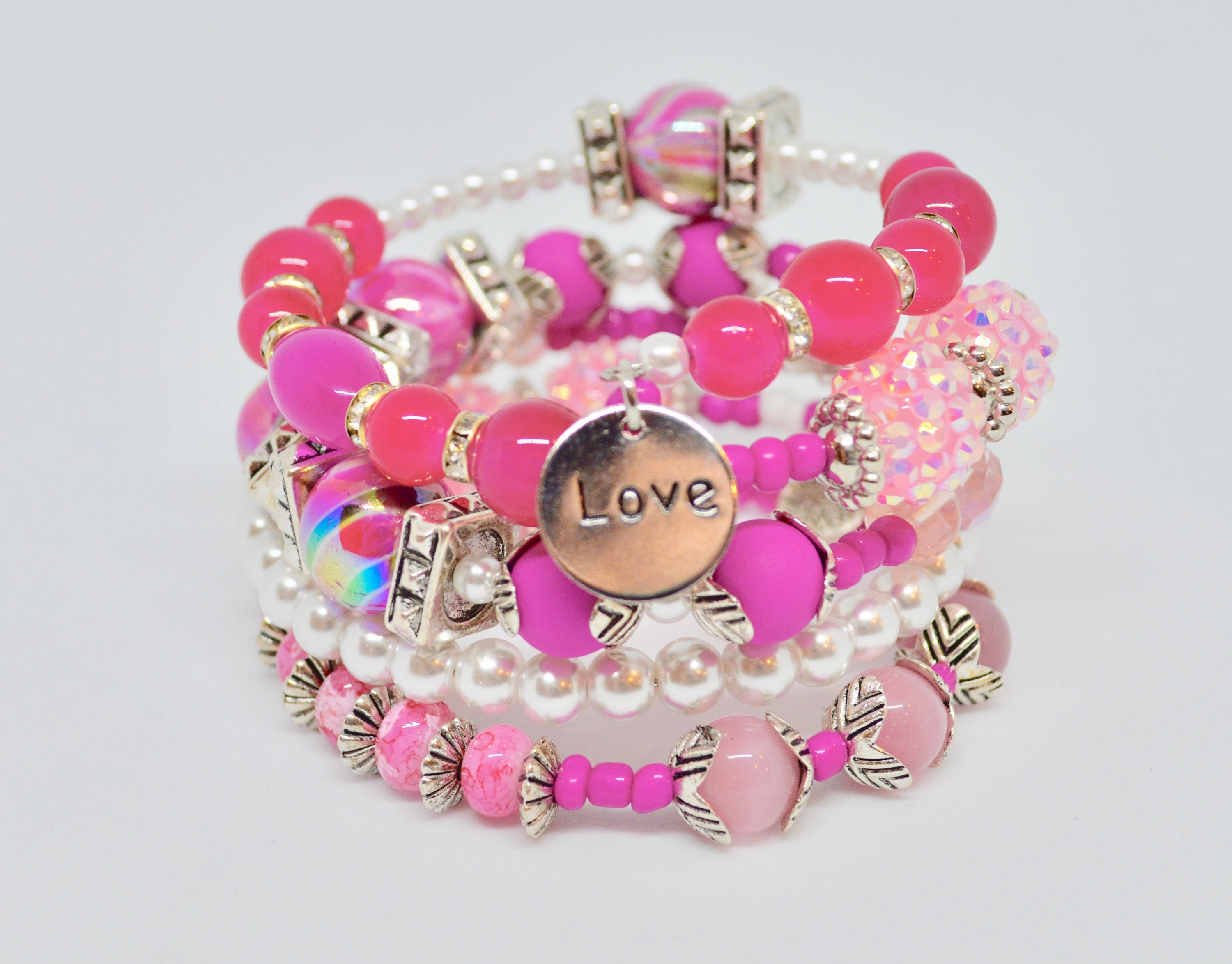 Bracelets Beaded Bracelets Pink Beaded Bracelet Etsy