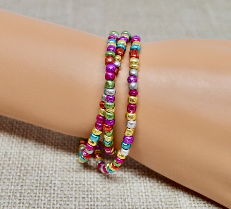 festive jewelry Christmas 2020 Christmas light bulb beaded jewelry gift for her layering multi-colored holiday wrap beaded bracelet