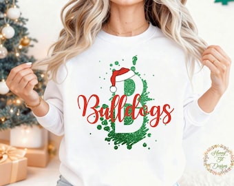 Christmas Glitter Bulldogs: Christmas Santa, School Spirit (PNG, JPG, Instant Download)