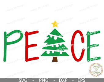 Kerstmis vrede SVG, vrede SVG, kerstshirt, kerstboom SVG, Graveerbare bestand, Vector bestand, Cricut ontwerpruimte, Silhouette Studio