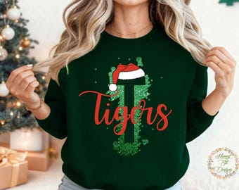 Christmas Glitter Tigers: Christmas Santa, School Spirit (PNG, JPG, Instant Download)