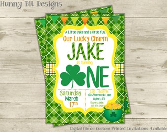 Shamrock Invite, Lucky Charm Invite, 1st Birthday, First Birthday, St. Patrick's Day Invitation, Shamrock Invitation, Plaid