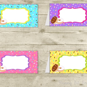 Donut Sprinkles Birthday Tent Cards: Printable Food Labels (Digital Download)
