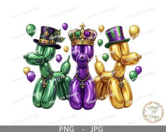 Mardi Gras Balloon Dogs: Louisiana Mardi Gras (PNG, JPG, Digital Download)