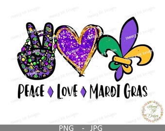 Paz Amor Mardi Gras PNG: Design de Flor de Lis (Download Digital)