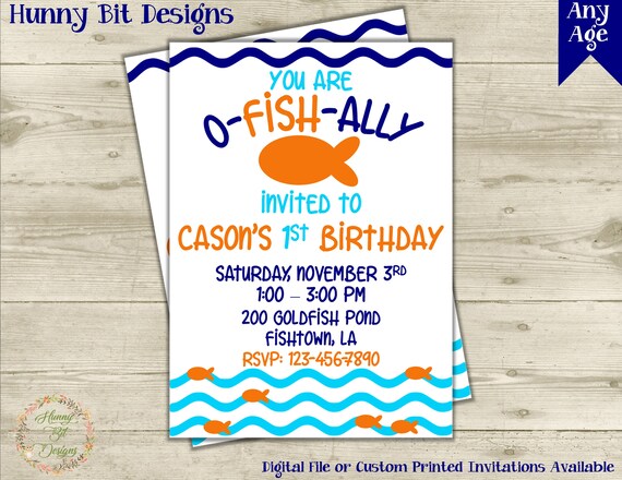 Download Goldfish Birthday Invitation Goldfish Invite Fish Party Officially O Fish Ally 1st Birthday Navy And Orange Goldfish Party Any Age By Hunny Bit Designs Catch My Party
