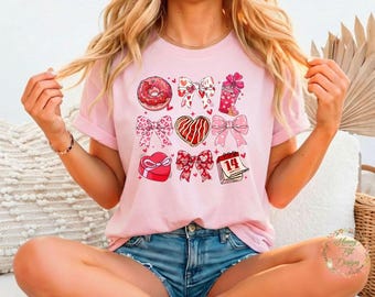 Valentine Bows, Iced Coffee, Donuts, Hearts: Valentine's Day (PNG, JPG, Instant Download)
