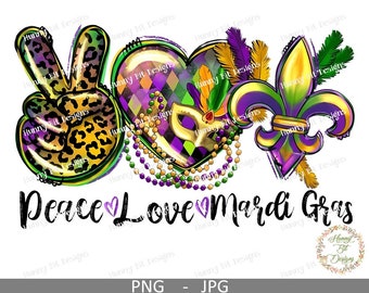 Design de Mardi Gras com Paz e Amor: Flor de Lis PNG, DTF (Download Instantâneo)