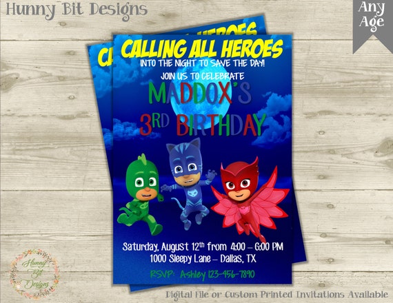 Download Pj Masks Birthday Invitation Super Hero Invite Catboy Gecko Owlette Boy Invite Girl Invite Pajama Party By Hunny Bit Designs Catch My Party