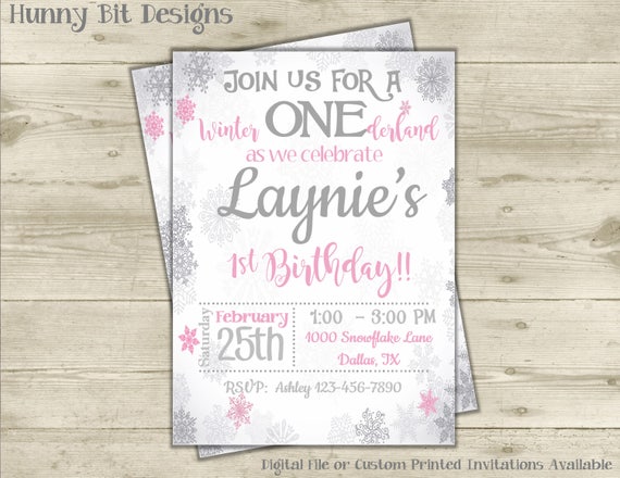 Download Winter Onederland Birthday Snowflake Invitation 1st Birthday First Birthday Winter Birthday Wonderland Invitation Pink And Gray By Hunny Bit Designs Catch My Party