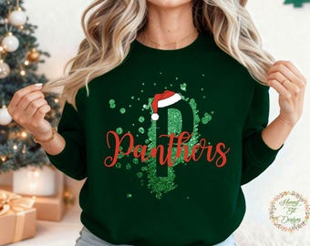 Christmas Glitter Panthers: Christmas Santa, School Spirit (PNG, JPG, Instant Download)