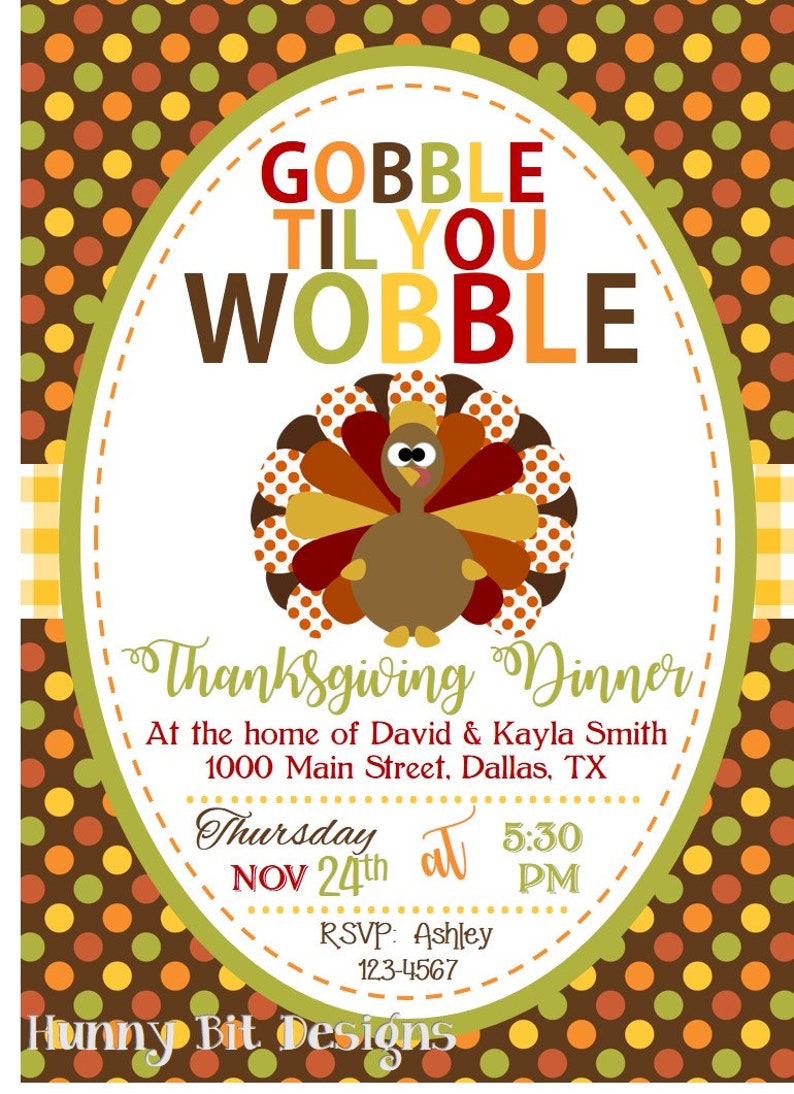 Gobble til You Wobble Thanksgiving Dinner Invitation Turkey Etsy