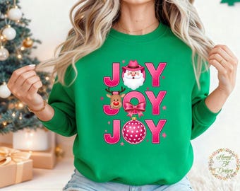 Joy Santa Reindeer Pink Design (PNG, JPG, Instant Download)