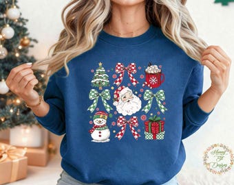 Santa Christmas Trees Presents Bows: Christmas Design (PNG, JPG, Instant Download)