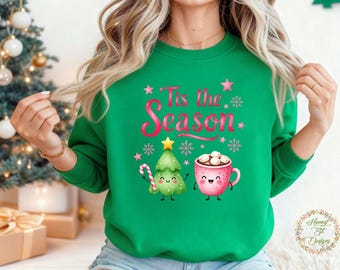Tis the Season: Christmas Tree, Hot Cocoa with Marshmallows, Peppermint Christmas Design (PNG, JPG, Instant Download)