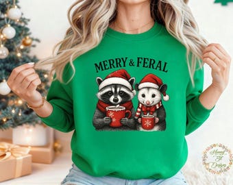 Merry and Feral: Christmas Raccoon and Possum Design (PNG, JPG, Instant Download)