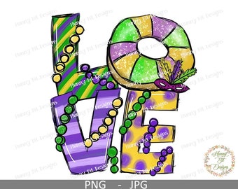 Mardi Gras Design, Love King Cake, Louisiana, Mardi Gras Beads, Mask, PNG, DTF, Purple, Mardi Gras Sublimation, Mardi Gras, Instant Download