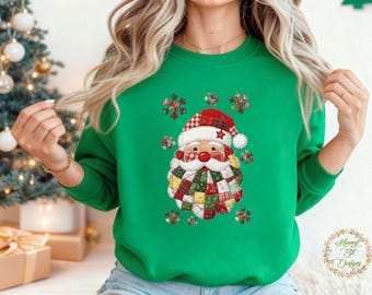 Santa Quilted Patchwork Christmas Design: (PNG, JPG, Instant Download)