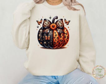 Leopard Bow Pumpkin PNG and JPG: Black and Orange Butterflies (Instant Download)