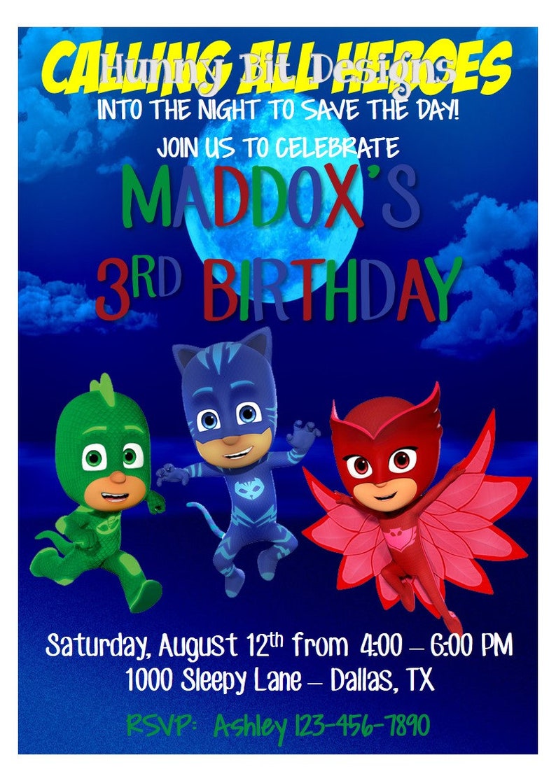 PJ Masks Birthday Invitation Super Hero Invite Catboy | Etsy