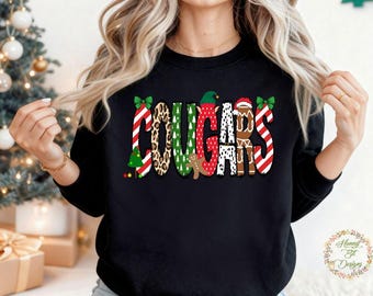 Christmas Cougars: Christmas Doodle Letters, School Spirit (PNG, JPG, Instant Download)