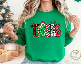 Christmas Tigers: Christmas Tigers Doodle Letters, School Spirit (PNG, JPG, Instant Download)