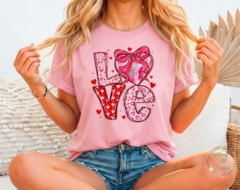 Valentine Love, Hearts, Bow: Valentine's Day (PNG, JPG, Instant Download)