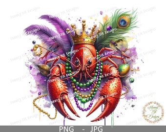 Mardi Gras Crawfish, Crawfish, Louisiana, Beads, Feathers, Fat Tuesday, King, DTF, PNG, Mardi Gras Sublimation, Mardi Gras, Instant Download