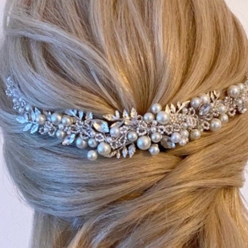 Evie Bridal Hairpiece, Wedding Hair Accessories, Bridal Hairvine, Bride’s Comb, Hair Adornment, Pearl, Crystal, Handmade