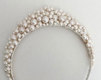 Handmade Lilly Freshwater Pearl Tiara: Bridal Headband Hairpiece