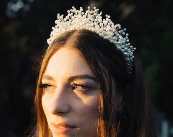 Florence Crown, Pearl Tiara, Wedding Hair accessory, Bridal Headpiece