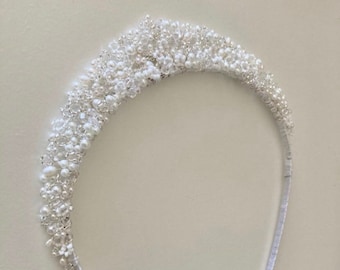Handmade Crystal Bridal Tiara: Freshwater Pearl Wedding Headpiece