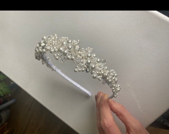 Charlotte Bridal Pearl Headband, Pearl Crown, Tiara, hairpiece, hair jewellery
